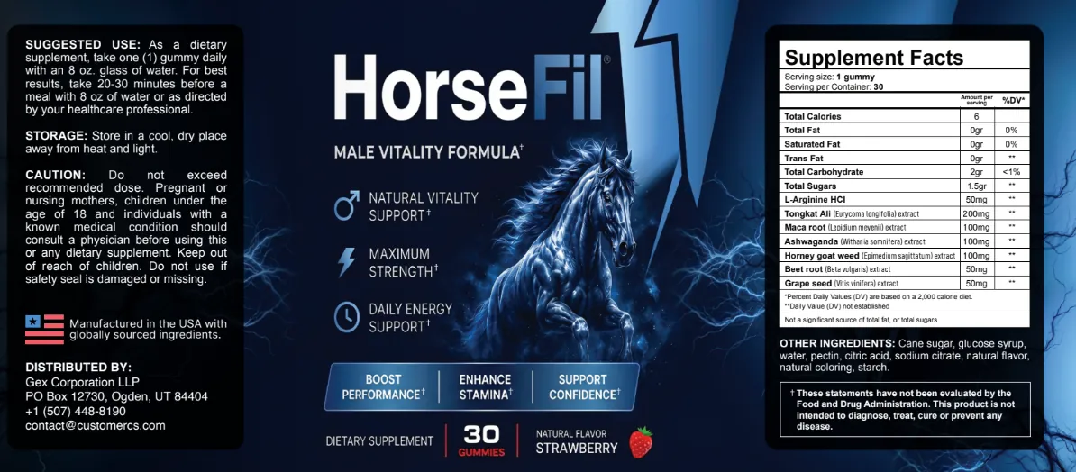 HorseFil bottle label with Supplement Facts panel